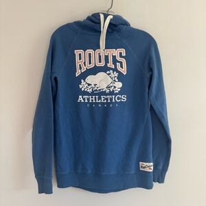 Roots Canada Cowl Neck Hoodie Sweatshirt Blue Small S